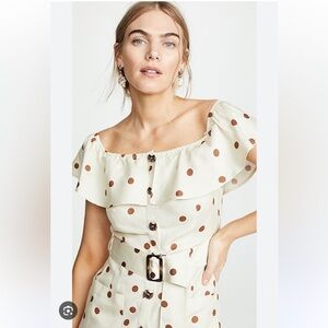 Moon River Cream and Brown Polka Dot Midi Dress